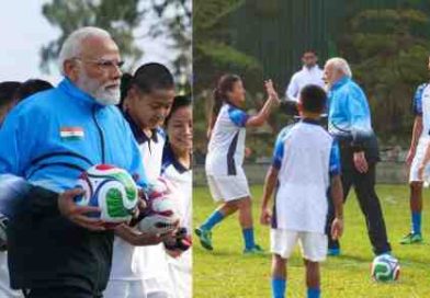 সিকিম সফরে স্থানীয় শিশু ও তরুণদের সঙ্গে ফুটবল খেললেন মোদী